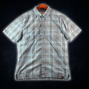 L.L. Bean Blue Plaid Short Sleeve Pocketed Cotton Blend Button Up Shirt Men's M